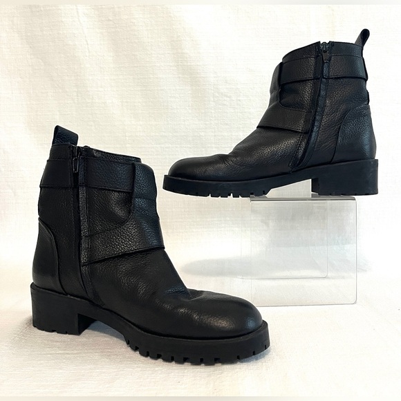 ZARA Basic Collection Black Leather Buckle Ankle Boots size 40 - Picture 2 of 5